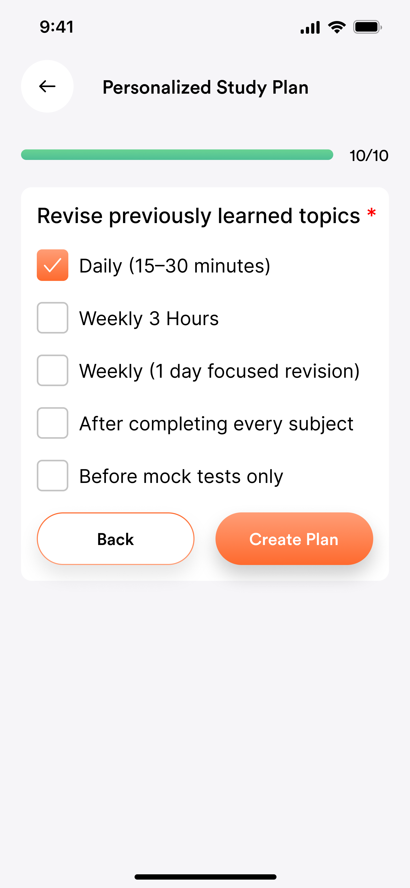 Pareexa.ai personalized study plan screen